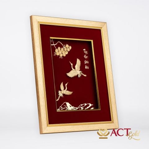 Quà tặng Tranh Đôi Chim Hạc dát vàng 24k ACT GOLD ISO 9001:2015