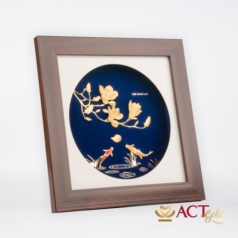 Quà tặng tranh Cá Chép Hoa Mộc Lan dát vàng 24k ACT GOLD ISO 9001:2015 (Mẫu 2)