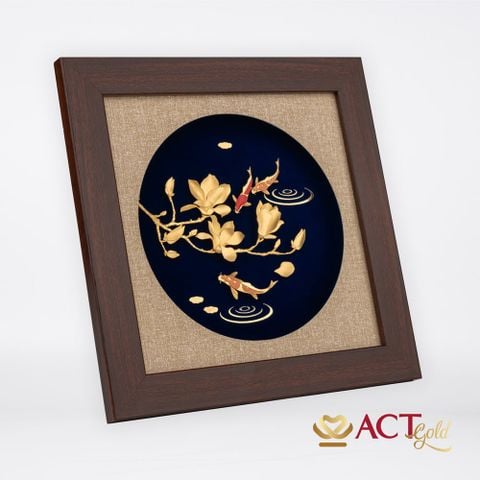 Quà tặng tranh Cá Chép Hoa Mộc Lan dát vàng 24k ACT GOLD ISO 9001:2015