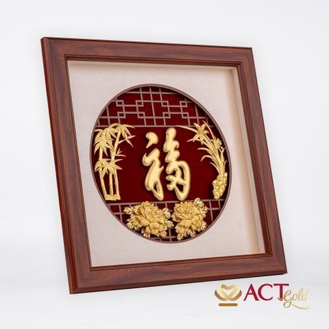 Quà tặng Tranh Chữ Phúc Hán Tự dát vàng 24k ACT GOLD ISO 9001:2015