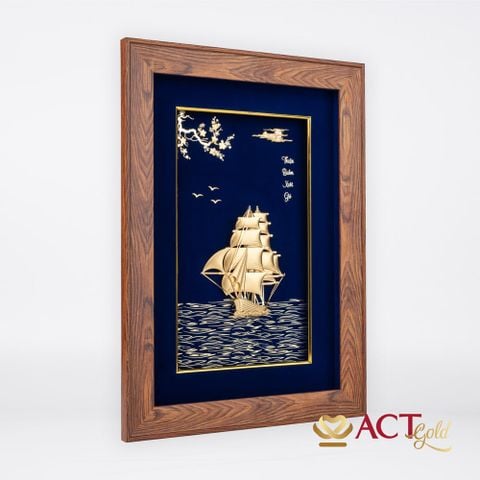 Quà tặng tranh Thuyền dát vàng 24k ACT GOLD ISO 9001:2015
