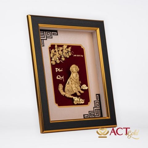 Quà tặng Tranh Chó Phú Quý dát vàng 24k ACT GOLD ISO 9001:2015