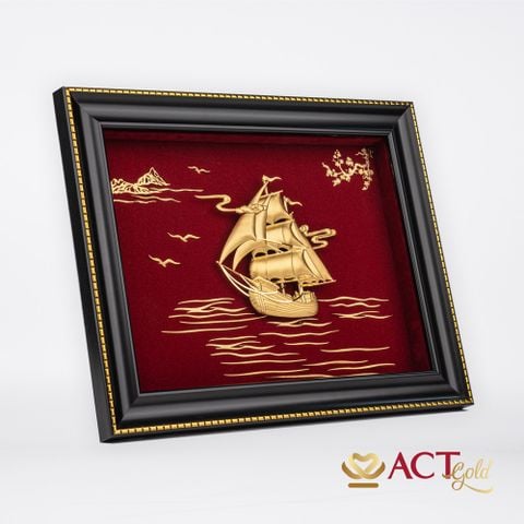 Quà tặng tranh Thuyền dát vàng 24k ACT GOLD ISO 9001:2015