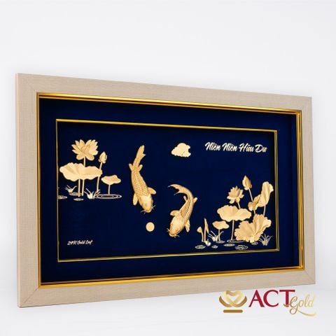 Quà tặng tranh Cá Chép Hoa Sen dát vàng 24k ACT GOLD ISO 9001:2015