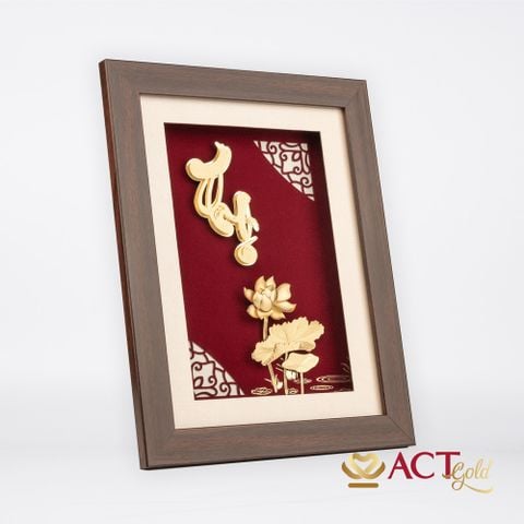 Tranh chữ Thọ hoa Sen dát vàng 24k ACT GOLD ISO 9001:2015