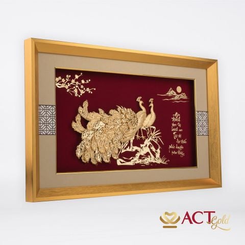 Quà tặng tranh Đôi Chim Công dát vàng 24k ACT GOLD ISO 9001:2015