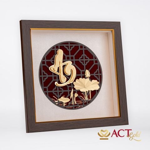 Quà tặng tranh Chữ An Hoa Sen dát vàng 24k ACT GOLD ISO 9001:2015 (Mẫu 2)