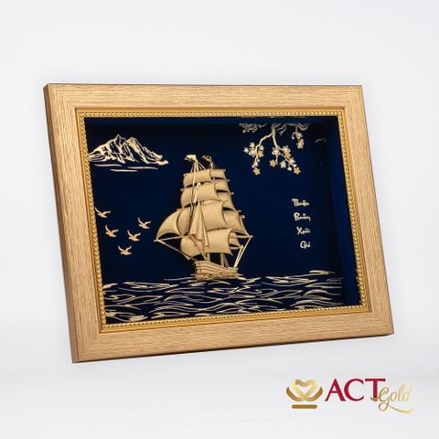 Quà tặng tranh Thuyền dát vàng 24k ACT GOLD ISO 9001:2015