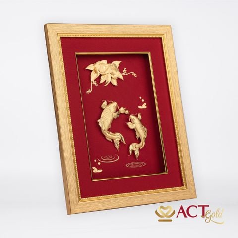 Quà tặng tranh Cá Chép Hoa Mẫu đơn dát vàng 24k ACT GOLD ISO 9001:2015