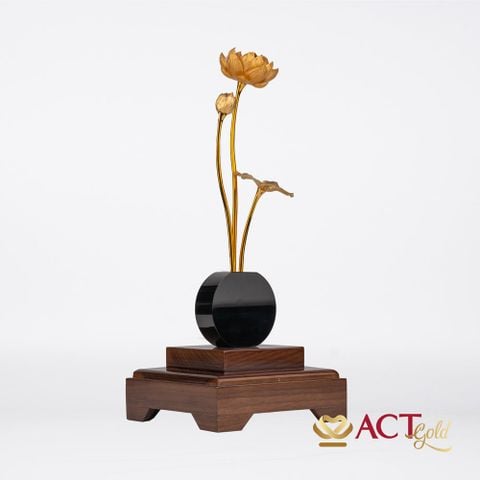 Quà tặng Chậu Sen 3 Cành dát vàng 24k ACT GOLD ISO 9001:2015