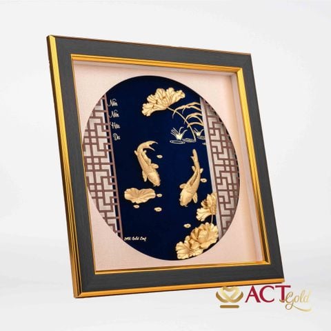 Quà tặng tranh Cá Chép Hoa Sen dát vàng 24k ACT GOLD ISO 9001:2015 (Mẫu 1)