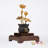 Quà tặng Chậu Sen 5 Cành dát vàng 24k ACT GOLD ISO 9001:2015(Mẫu 1)