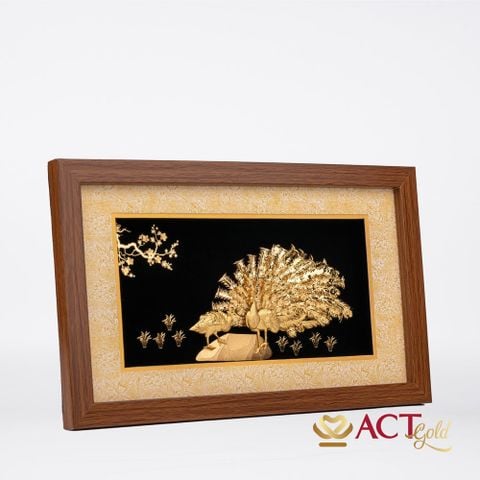 Quà tặng tranh Đôi Chim Công dát vàng 24k ACT GOLD ISO 9001:2015 (Mẫu 15)