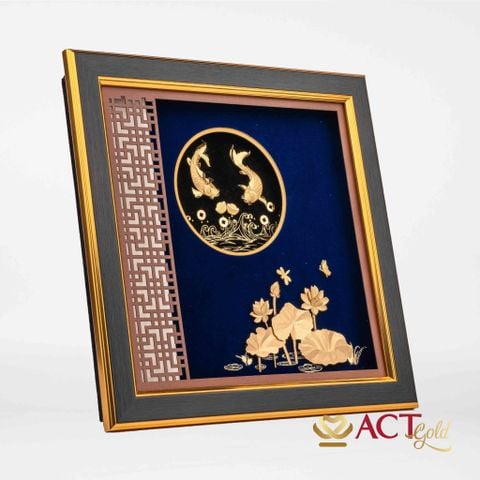 Quà tặng tranh Cá Chép Hoa Sen dát vàng 24k ACT GOLD ISO 9001:2015