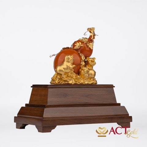 Quà tặng Heo Tài Lộc dát vàng 24k ACT GOLD ISO 9001:2015(Mẫu 3)