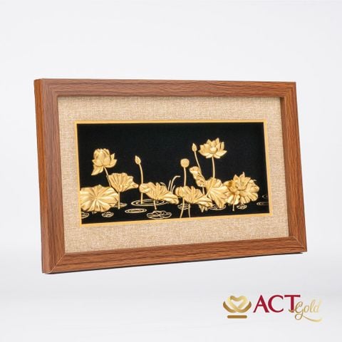 Quà tặng Tranh Hoa Sen dát vàng 24k ACT GOLD ISO 9001:2015