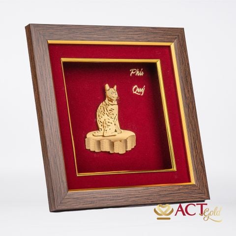 Quà tặng Tranh Mèo Phú Quý dát vàng 24k ACT GOLD ISO 9001:2015