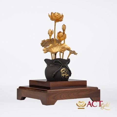 Quà tặng Chậu Sen 7 Cành dát vàng 24k ACT GOLD ISO 9001:2015