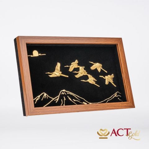 Quà tặng Tranh Đàn Chim Hạc dát vàng 24k ACT GOLD ISO 9001:2015