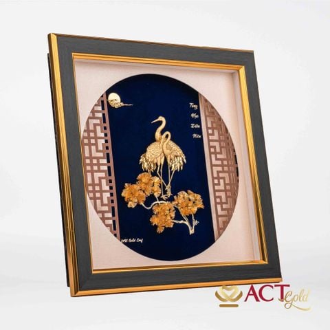 Quà tặng tranh Đôi Chim Hạc dát vàng 24k ACT GOLD ISO 9001:2015 (Mẫu 1)