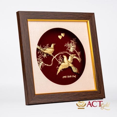 Quà tặng tranh Đôi Chim Hoạ Mi dát vàng 24k ACT GOLD ISO 9001:2015