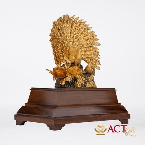 Quà tặng Tượng Đôi Chim Công dát vàng 24k ACT GOLD ISO 9001:2015