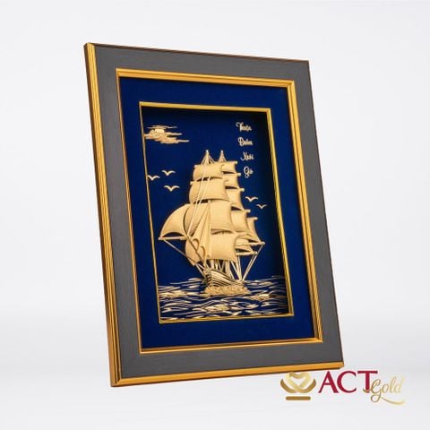 Quà tặng tranh Thuyền dát vàng 24k ACT GOLD ISO 9001:2015