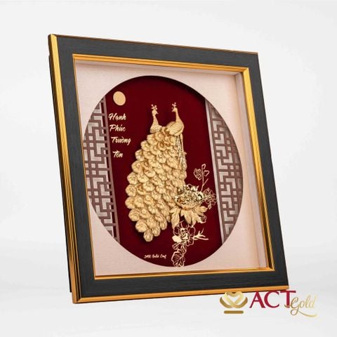 Quà tặng tranh Đôi Chim Công dát vàng 24k ACT GOLD ISO 9001:2015