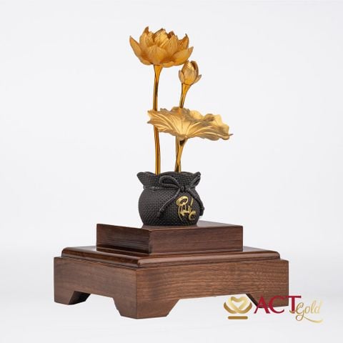 Quà tặng Chậu Sen 3 Cành dát vàng 24k ACT GOLD ISO 9001:2015(Mẫu 1)
