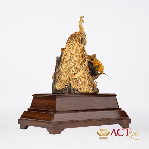 Quà tặng Tượng Đôi Chim Công dát vàng 24k ACT GOLD ISO 9001:2015
