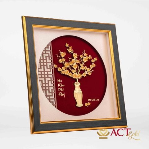Quà tặng Tranh Bình Hoa Mai dát vàng 24k ACT GOLD ISO 9001:2015