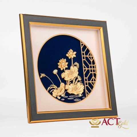 Quà tặng Tranh Hoa Sen dát vàng 24k ACT GOLD ISO 9001:2015