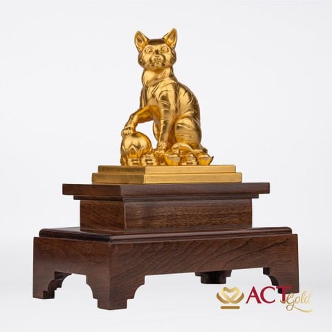 Quà tặng Tượng Mèo Phú Quý dát vàng 24k ACT GOLD ISO 9001:2015