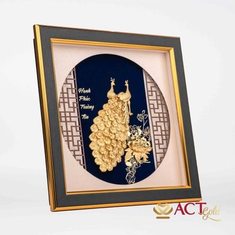 Quà tặng tranh Đôi Chim Công dát vàng 24k ACT GOLD ISO 9001:2015 (Mẫu 5)