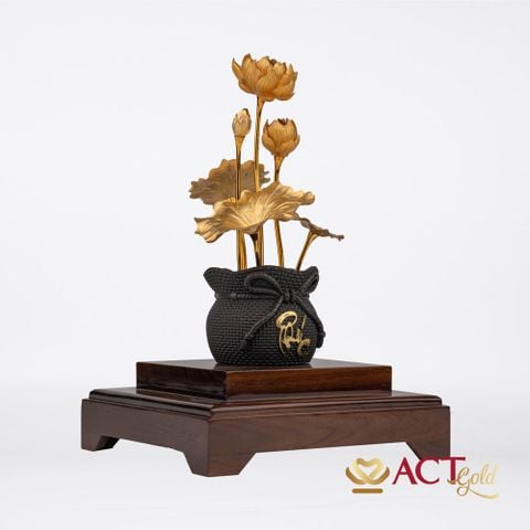 Quà tặng Chậu Sen 6 Cành dát vàng 24k ACT GOLD ISO 9001:2015
