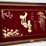 Quà tặng Tranh Chữ Thọ Hoa Sen dát vàng 24k ACT GOLD ISO 9001:2015