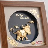 Quà tặng Tranh Cung Kim Ngưu dát vàng 24k ACT GOLD ISO 9001:2015