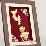 Tranh chữ Thọ hoa Sen dát vàng 24k ACT GOLD ISO 9001:2015