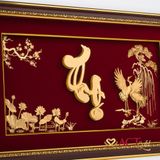Quà tặng Tranh Chữ Thọ Hoa Sen dát vàng 24k ACT GOLD ISO 9001:2015
