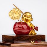 Quà tặng Tượng Chú Tiểu Bên Chậu Sen dát vàng 24k ACT GOLD ISO 9001:2015
