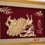 Quà tặng tranh Đôi Chim Công dát vàng 24k ACT GOLD ISO 9001:2015