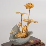 Quà tặng Chậu Sen 6 Cành Chuồn Chuồn dát vàng 24k ACT GOLD ISO 9001:2015