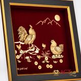 Quà tặng tranh Đàn Gà dát vàng 24k ACT GOLD ISO 9001:2015