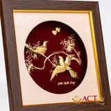 Quà tặng tranh Đôi Chim Hoạ Mi dát vàng 24k ACT GOLD ISO 9001:2015
