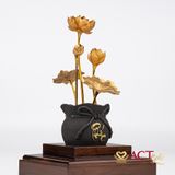 Quà tặng Chậu Sen 5 Cành dát vàng 24k ACT GOLD ISO 9001:2015(Mẫu 1)