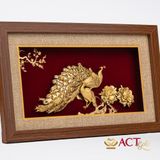 Quà tặng tranh Đôi Chim Công dát vàng 24k ACT GOLD ISO 9001:2015 (Mẫu 16)
