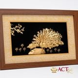 Quà tặng tranh Đôi Chim Công dát vàng 24k ACT GOLD ISO 9001:2015 (Mẫu 15)