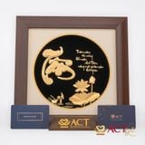 Quà tặng Tranh Chữ Tâm Hoa Sen dát vàng 24k ACT GOLD ISO 9001:2015 (Mẫu 2)