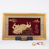 Quà tặng tranh Đôi Chim Công dát vàng 24k ACT GOLD ISO 9001:2015