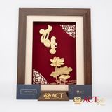 Tranh chữ Thọ hoa Sen dát vàng 24k ACT GOLD ISO 9001:2015